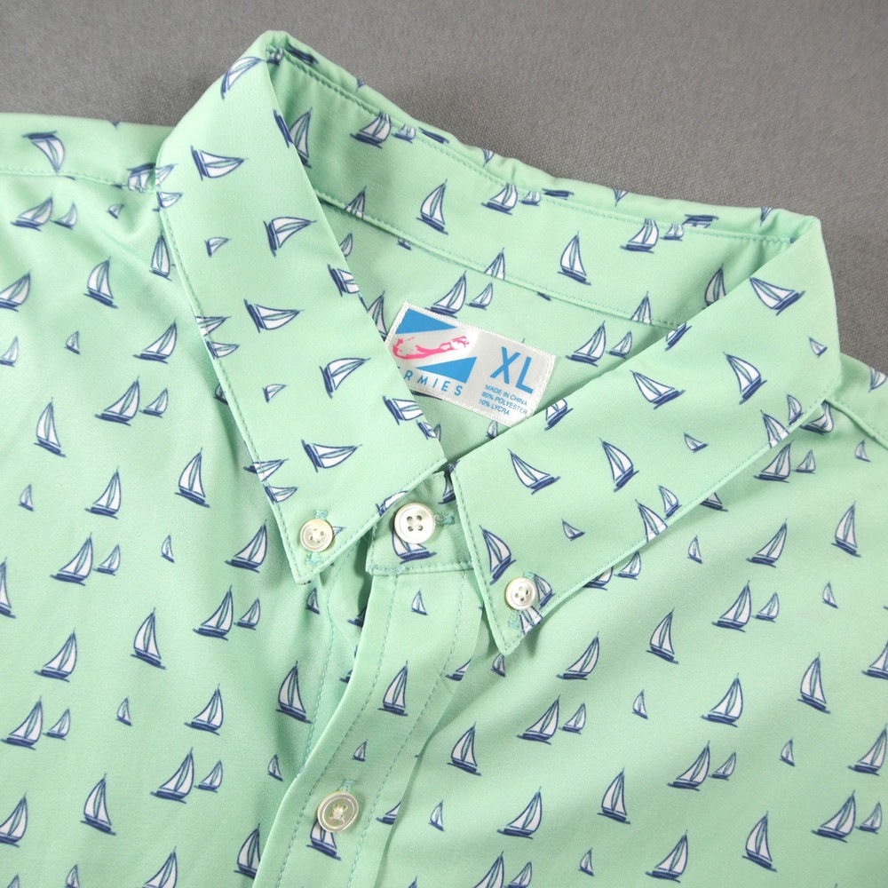 Bermies Sailboat Performance Golf Sailing Short Sleeve Button Down Men Shirt XL